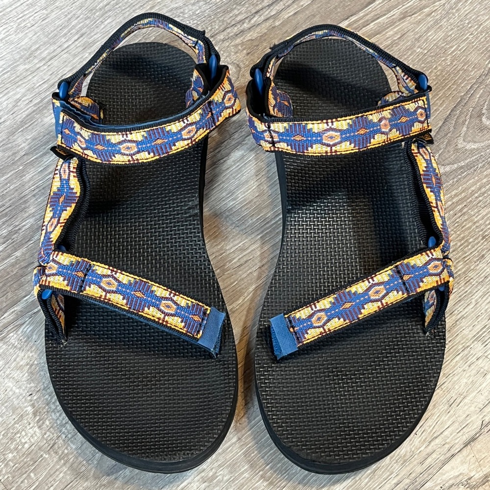Teva Original Universal Sandals Womens 10 Geometric Blue Orange Strappy 1003987